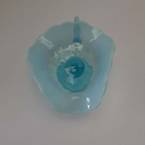 Dugan Blue Opalescent Glass Compote Dish Handle Nappy - Picture 9 of 16